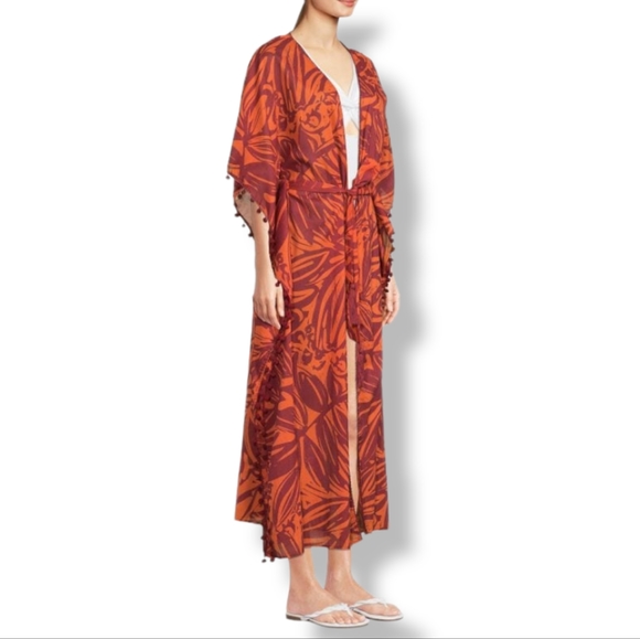 Kimono Belted Boho Floral Kaftan Robe Cover Up Maxi Lenth , L - Picture 4 of 5